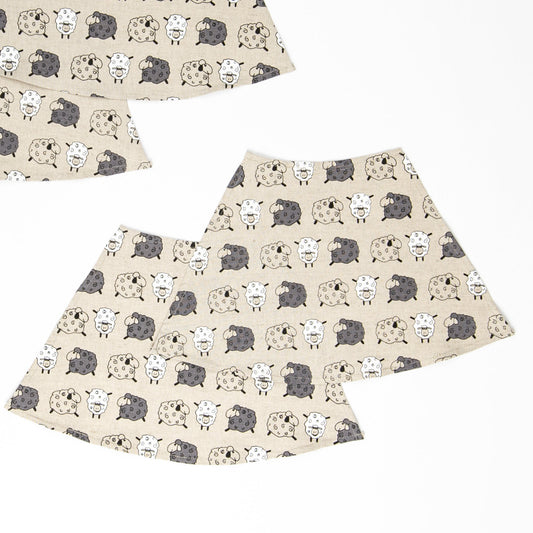 Fabric placemat set of 2 3 4 5 6, Sheep placemats for round table, Reversible linen wedges, Cute Sheep table linen, Sheep fan gift