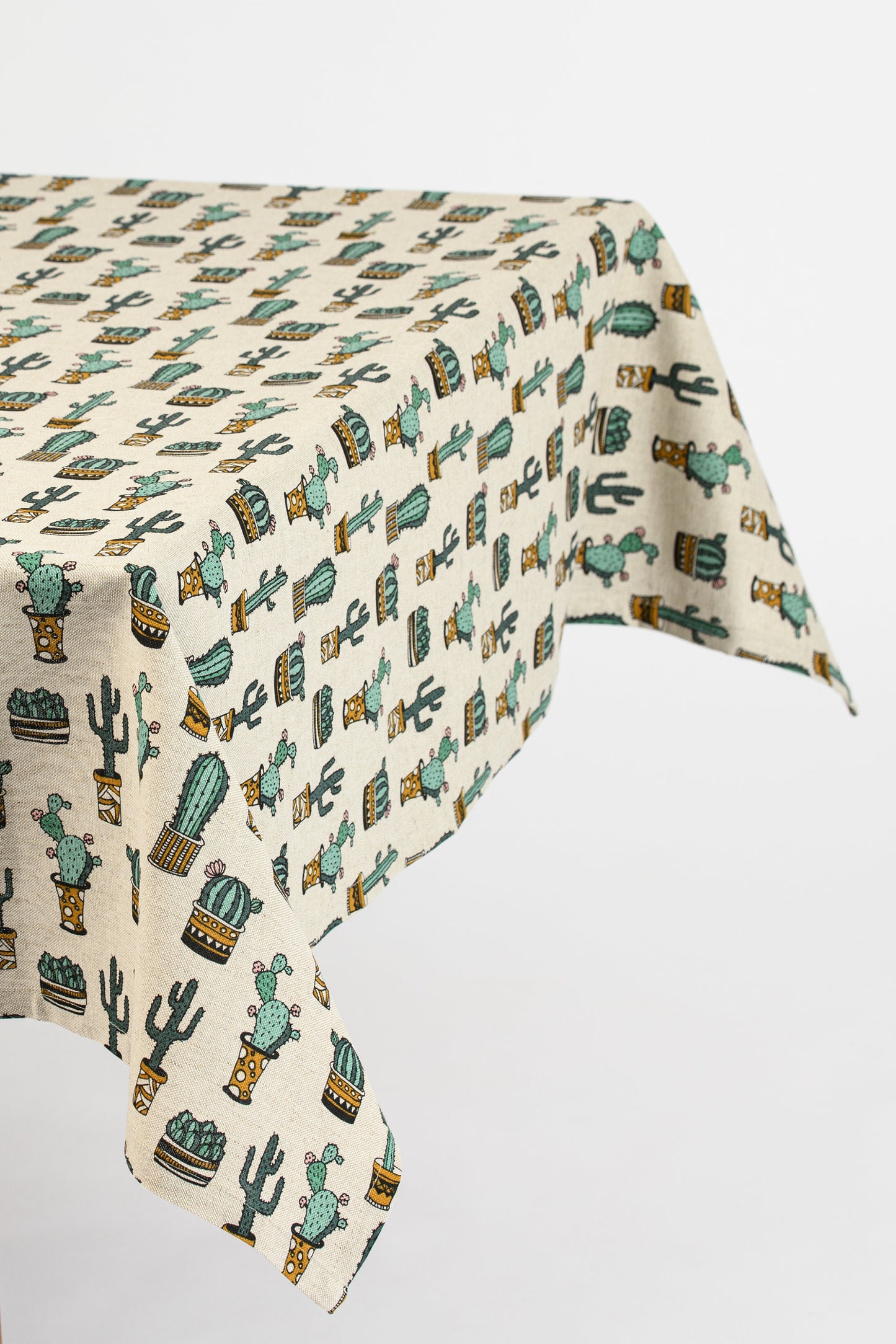 Cactus linen tablecloth, Western Boho kitchen décor, Green cacti table covering, Cactus garden table topper, Cactus lover gift idea
