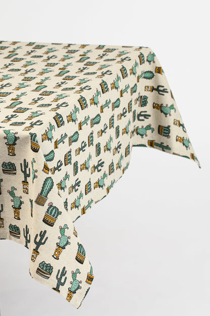Cactus linen tablecloth, Western Boho kitchen décor, Green cacti table covering, Cactus garden table topper, Cactus lover gift idea