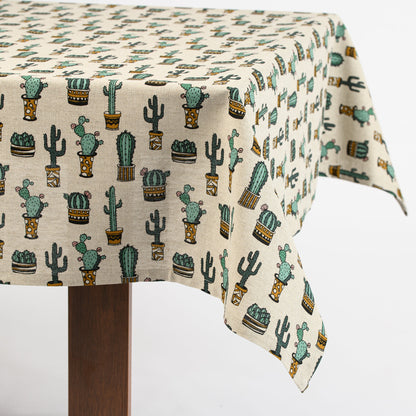 Cactus linen tablecloth, Western Boho kitchen décor, Green cacti table covering, Cactus garden table topper, Cactus lover gift idea