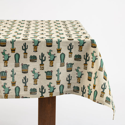 Cactus linen tablecloth, Western Boho kitchen décor, Green cacti table covering, Cactus garden table topper, Cactus lover gift idea