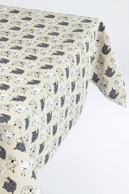 Sheep tablecloth, Ewe linen cloth, Country table covering, Flock of sheep farmhouse table topper, Cute sheep theme kitchen, Shepherd gift