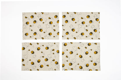 Bee placemat set of 2 4 6 8, Christmas gift for beekeeper, Bumblebee placemat, Bee print table topper, Bee kitchen décor, Bee fan Xmas gift