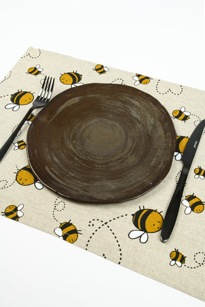 Bee placemat set of 2 4 6 8, Christmas gift for beekeeper, Bumblebee placemat, Bee print table topper, Bee kitchen décor, Bee fan Xmas gift