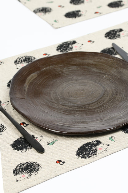 Hedgehog placemat set of 2 4 6, Thanksgiving linen placemat, Autumn Fall hedgehog placemats, Christmas hedgehog fan gift, Woodland placemats