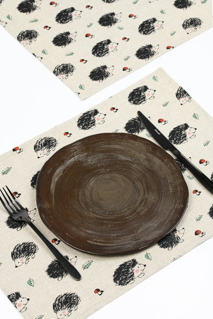Hedgehog placemat set of 2 4 6, Thanksgiving linen placemat, Autumn Fall hedgehog placemats, Christmas hedgehog fan gift, Woodland placemats