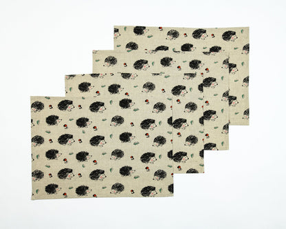 Hedgehog placemat set of 2 4 6, Thanksgiving linen placemat, Autumn Fall hedgehog placemats, Christmas hedgehog fan gift, Woodland placemats