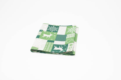 Reindeer table runner, Green Christmas table topper, Festive table decoration, Holiday table dresser, Cute snowflake table centerpiece