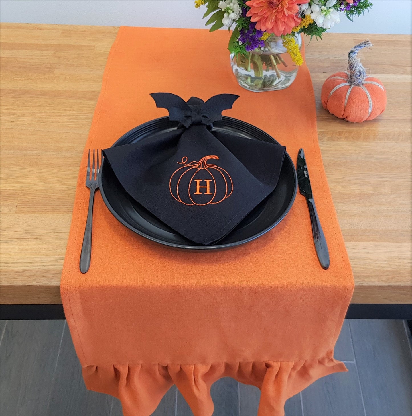 Black Halloween napkin with embroidered letter