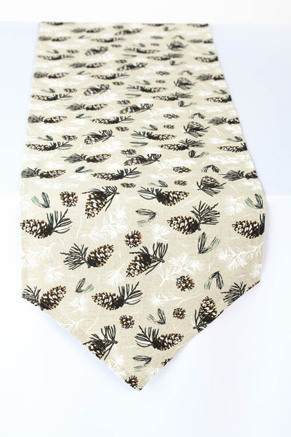 Rustic table linen inspired by nature, Pinecone table centerpiece, Natural linen table topper, Table runner with pointed ends