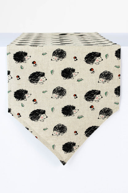 Hedgehog table runner, Woodland table linen, Forest kitchen decoration, Table rustic centerpiece, Hedgehog gift for her, Coffee table runner