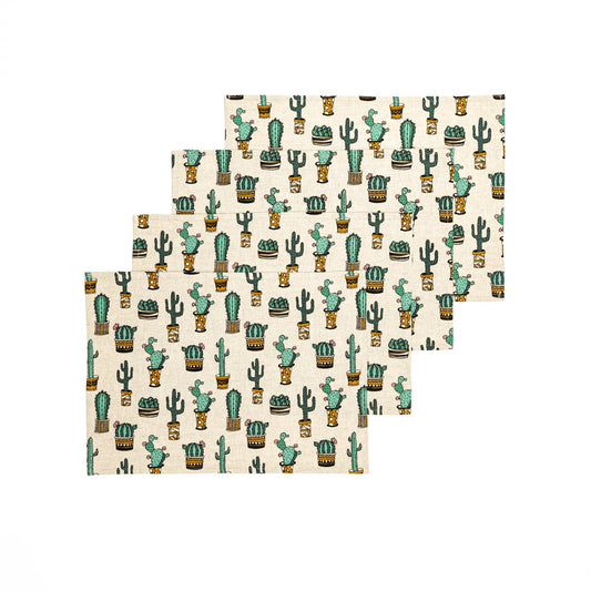 Cactus placemat set of 2 4 6 8, Christmas gift for cactus fan, Green cactus placemat, Cactus print table topper, Cactus kitchen dining décor