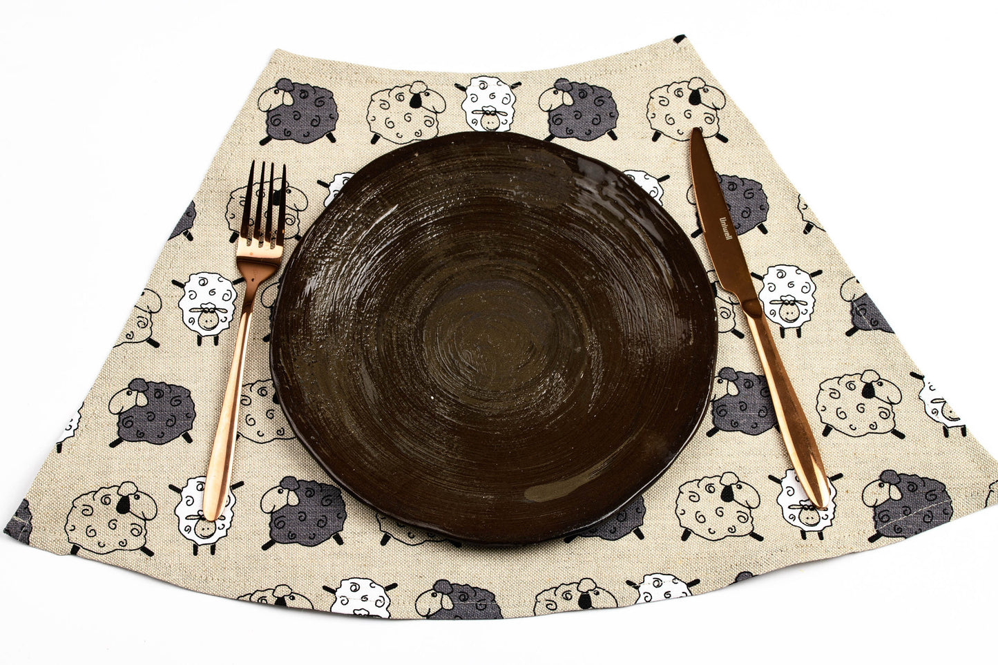 Fabric placemat set of 2 3 4 5 6, Sheep placemats for round table, Reversible linen wedges, Cute Sheep table linen, Sheep fan gift