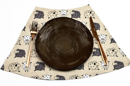 Fabric placemat set of 2 3 4 5 6, Sheep placemats for round table, Reversible linen wedges, Cute Sheep table linen, Sheep fan gift