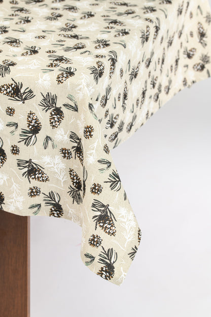 Christmas pinecone tablecloth, Woodland linen tablecloth, Winter pinecone table topper, Country theme kitchen dinning table, Pine tree cloth