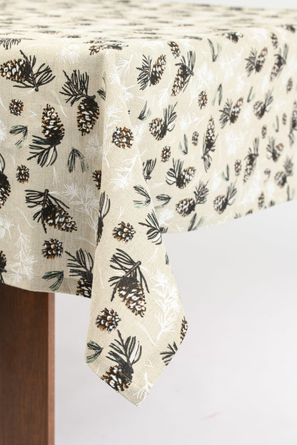 Christmas pinecone tablecloth, Woodland linen tablecloth, Winter pinecone table topper, Country theme kitchen dinning table, Pine tree cloth