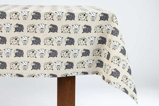 Sheep tablecloth, Ewe linen cloth, Country table covering, Flock of sheep farmhouse table topper, Cute sheep theme kitchen, Shepherd gift