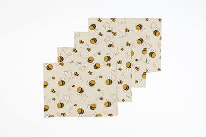 Bee placemat set of 2 4 6 8, Christmas gift for beekeeper, Bumblebee placemat, Bee print table topper, Bee kitchen décor, Bee fan Xmas gift