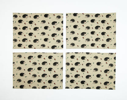 Hedgehog placemat set of 2 4 6, Thanksgiving linen placemat, Autumn Fall hedgehog placemats, Christmas hedgehog fan gift, Woodland placemats
