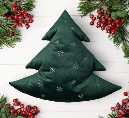 Green velvet Christmas tree pillow * Christmas sofa decorations * Christmas tree shaped cushion with embroidered snowflakes