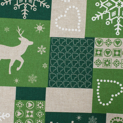 Reindeer table runner, Green Christmas table topper, Festive table decoration, Holiday table dresser, Cute snowflake table centerpiece