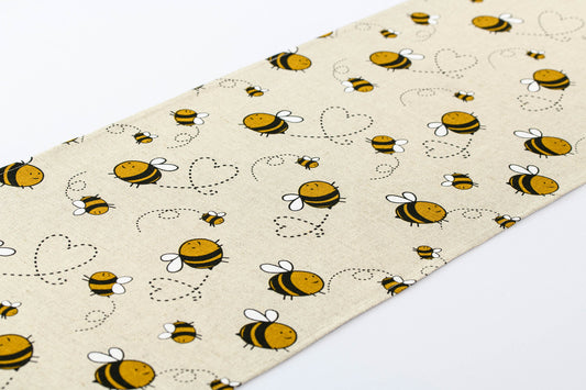 Table runner with bees, Honey bee print décor, Bee fabric linen, Bumblebee kitchen decoration, Gift for bee lover, Gift idea for beekeeper