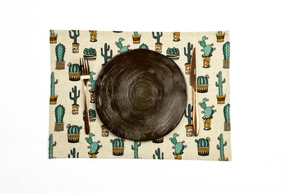 Cactus placemat set of 2 4 6 8, Christmas gift for cactus fan, Green cactus placemat, Cactus print table topper, Cactus kitchen dining décor