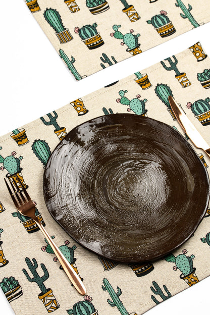 Cactus placemat set of 2 4 6 8, Christmas gift for cactus fan, Green cactus placemat, Cactus print table topper, Cactus kitchen dining décor