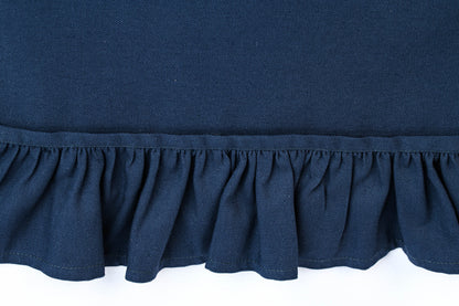 Navy blue linen table runner with ruffled ends, Blue wedding table centerpiece