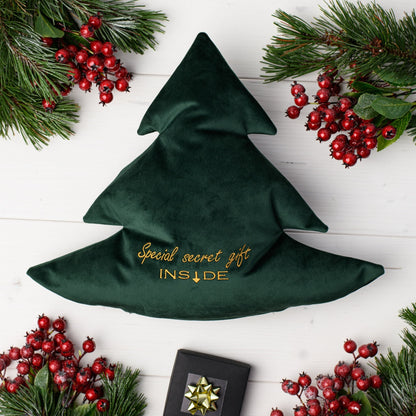 Christmas tree shaped cushion with secret pocket * Original gift packing * Cute Christmas tree pillow * Special hidden gift cushion