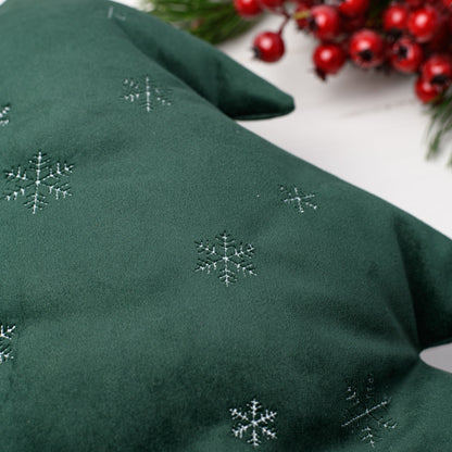 Green velvet Christmas tree pillow * Christmas sofa decorations * Christmas tree shaped cushion with embroidered snowflakes