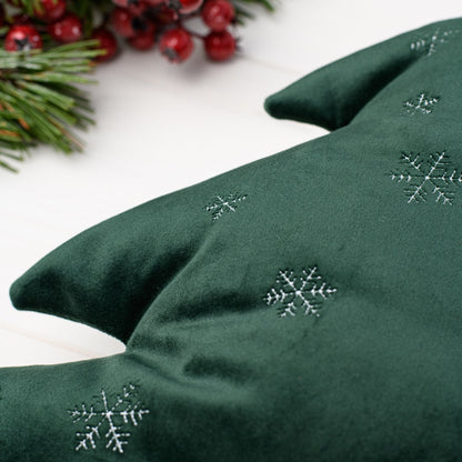 Green velvet Christmas tree pillow * Christmas sofa decorations * Christmas tree shaped cushion with embroidered snowflakes