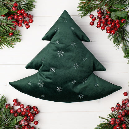 Green velvet Christmas tree pillow * Christmas sofa decorations * Christmas tree shaped cushion with embroidered snowflakes