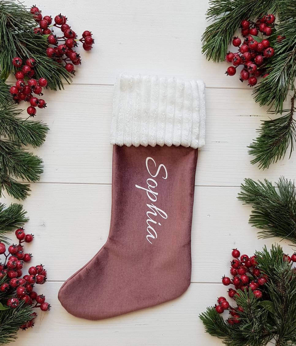 Christmas stocking personalised * Dusty pink stocking * Fireplace hanging stocking * Stocking with name * Pink Grey Green Blue stocking