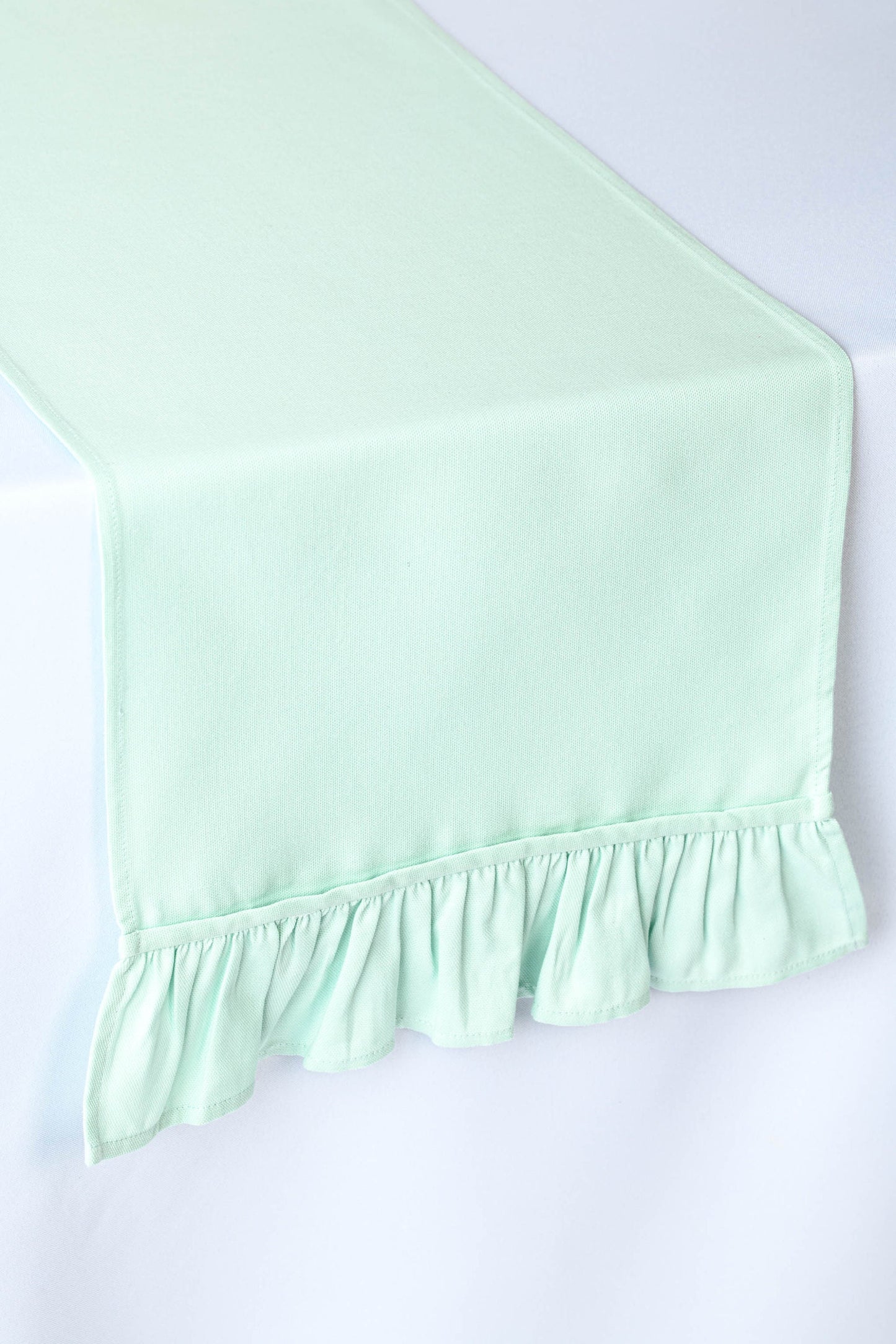 Light teal table runner, Mint table runner with ruffled ends, Pale teal table centerpiece, Teal wedding decorations