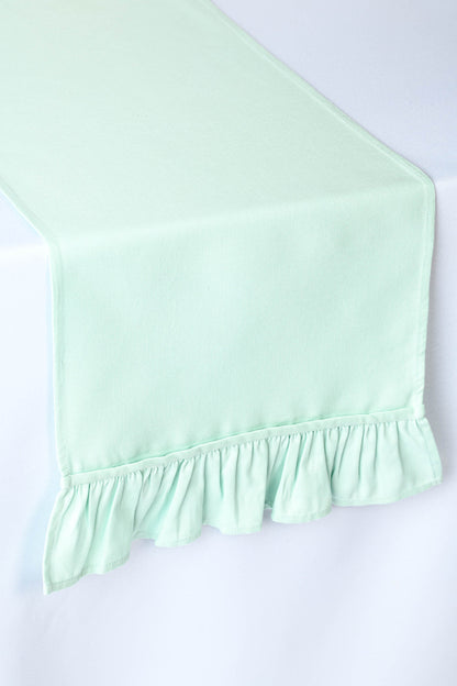 Light teal table runner, Mint table runner with ruffled ends, Pale teal table centerpiece, Teal wedding decorations