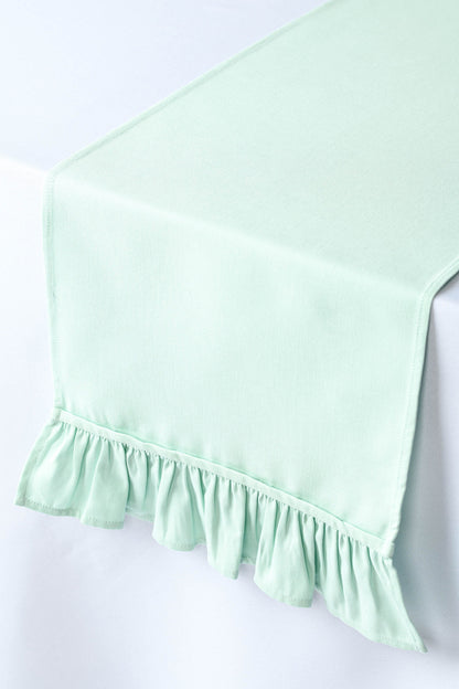 Light teal table runner, Mint table runner with ruffled ends, Pale teal table centerpiece, Teal wedding decorations