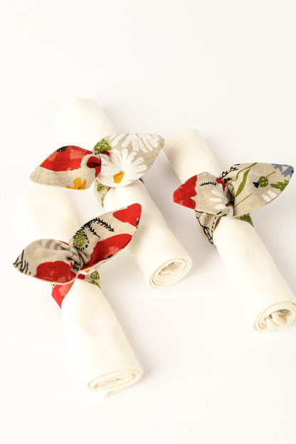 Napkin ring with poppy flowers, Reusable fabric cloth holder, Cute napkin ring with flowers, Floral napkin ring, Adjustable serviette ring