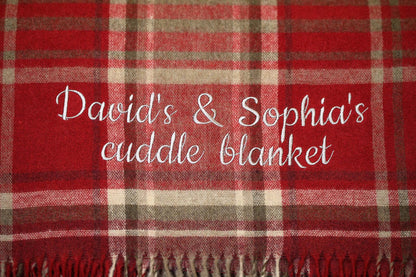 Christmas personalised red tartan blanket * Cozy red plaid sofa throw * First Christmas together blanket * Custom Christmas gift for couple