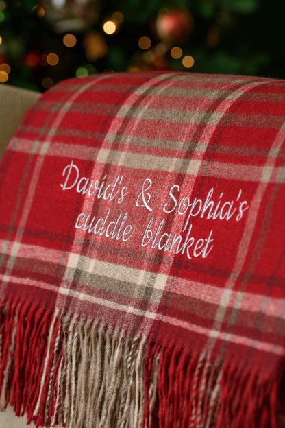 Christmas personalised red tartan blanket * Cozy red plaid sofa throw * First Christmas together blanket * Custom Christmas gift for couple
