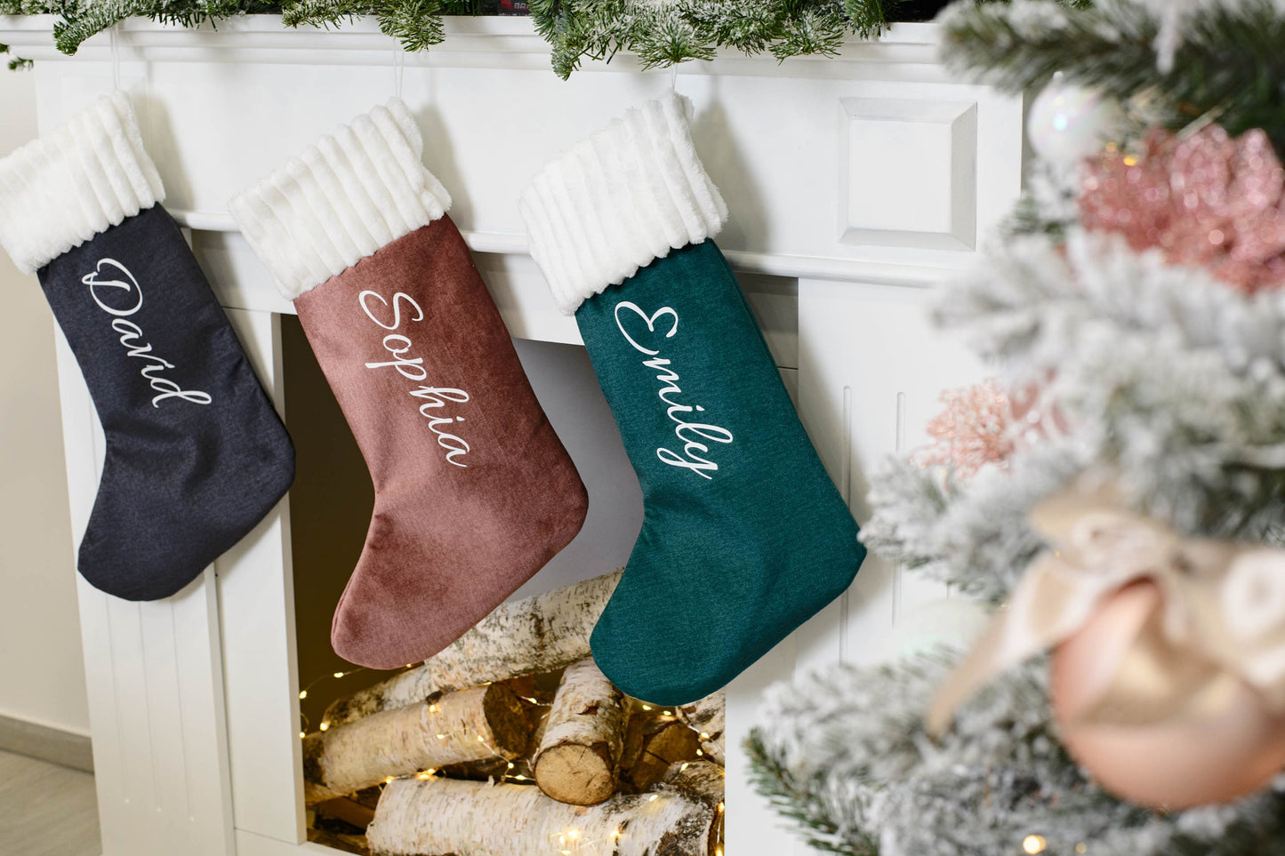 Christmas stocking personalised * Dusty pink stocking * Fireplace hanging stocking * Stocking with name * Pink Grey Green Blue stocking