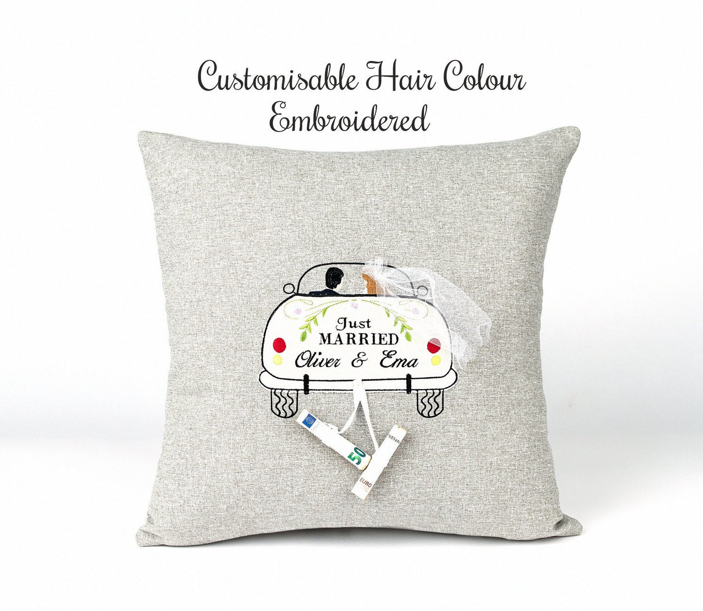 Wedding gift money for newlyweds, Personalized money on cushion present, Creative gift idea for wedding money, Honeymoon money gift idea