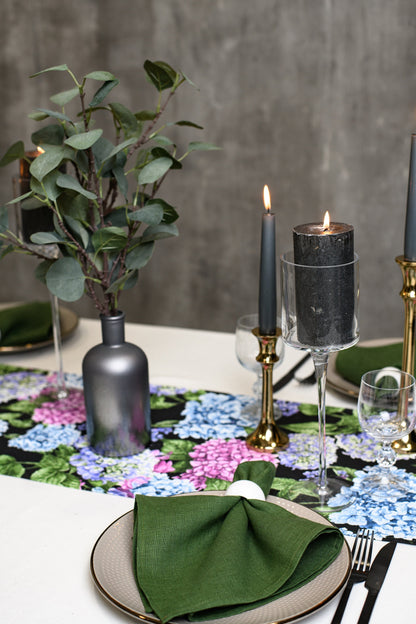 Floral table runner, Mother's day table runner inspired by nature, Blue Pink Hydrangea table centrepiece, Hydrangea flower gift idea