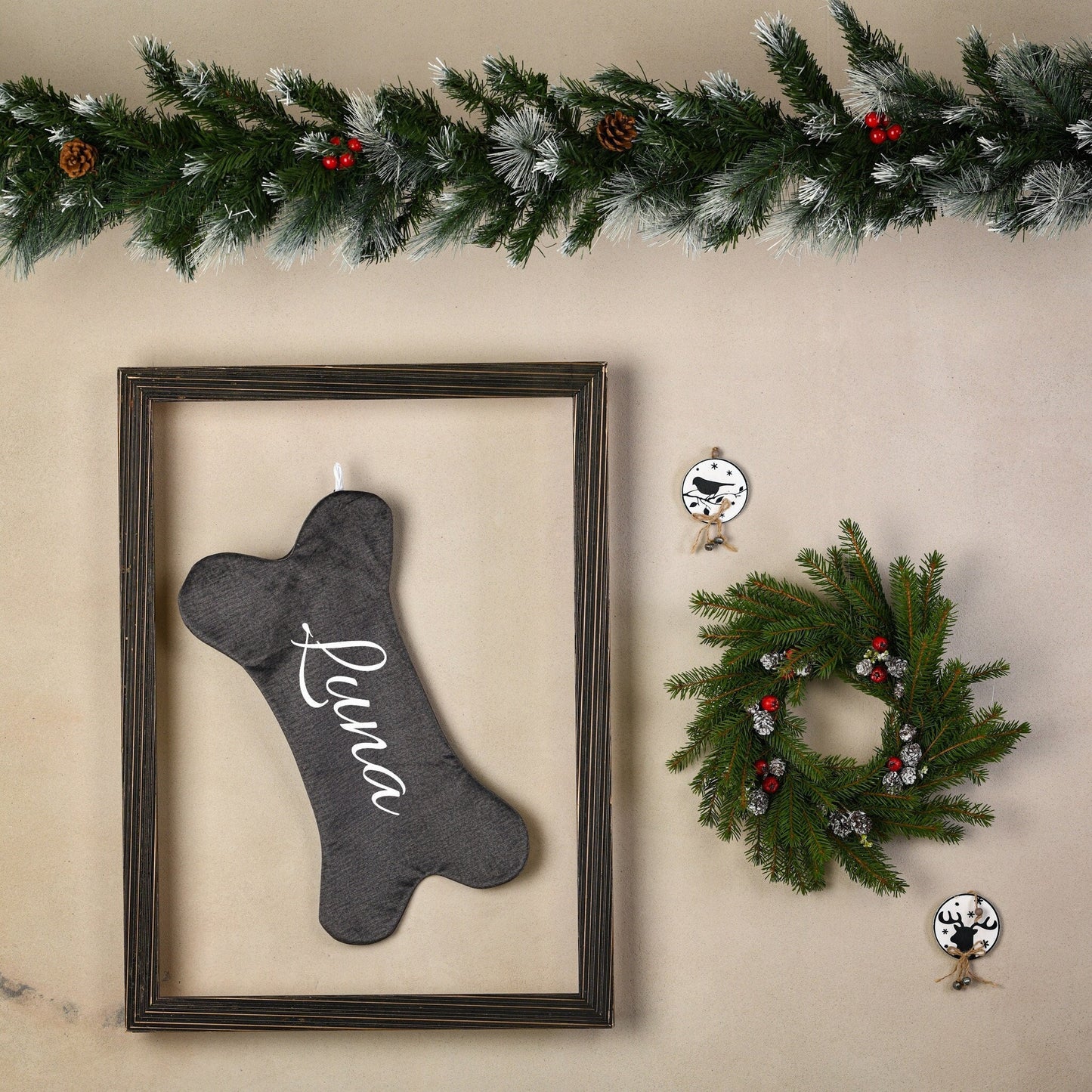 Dog stocking, Personalized Christmas pet stocking, Velvet bone stocking