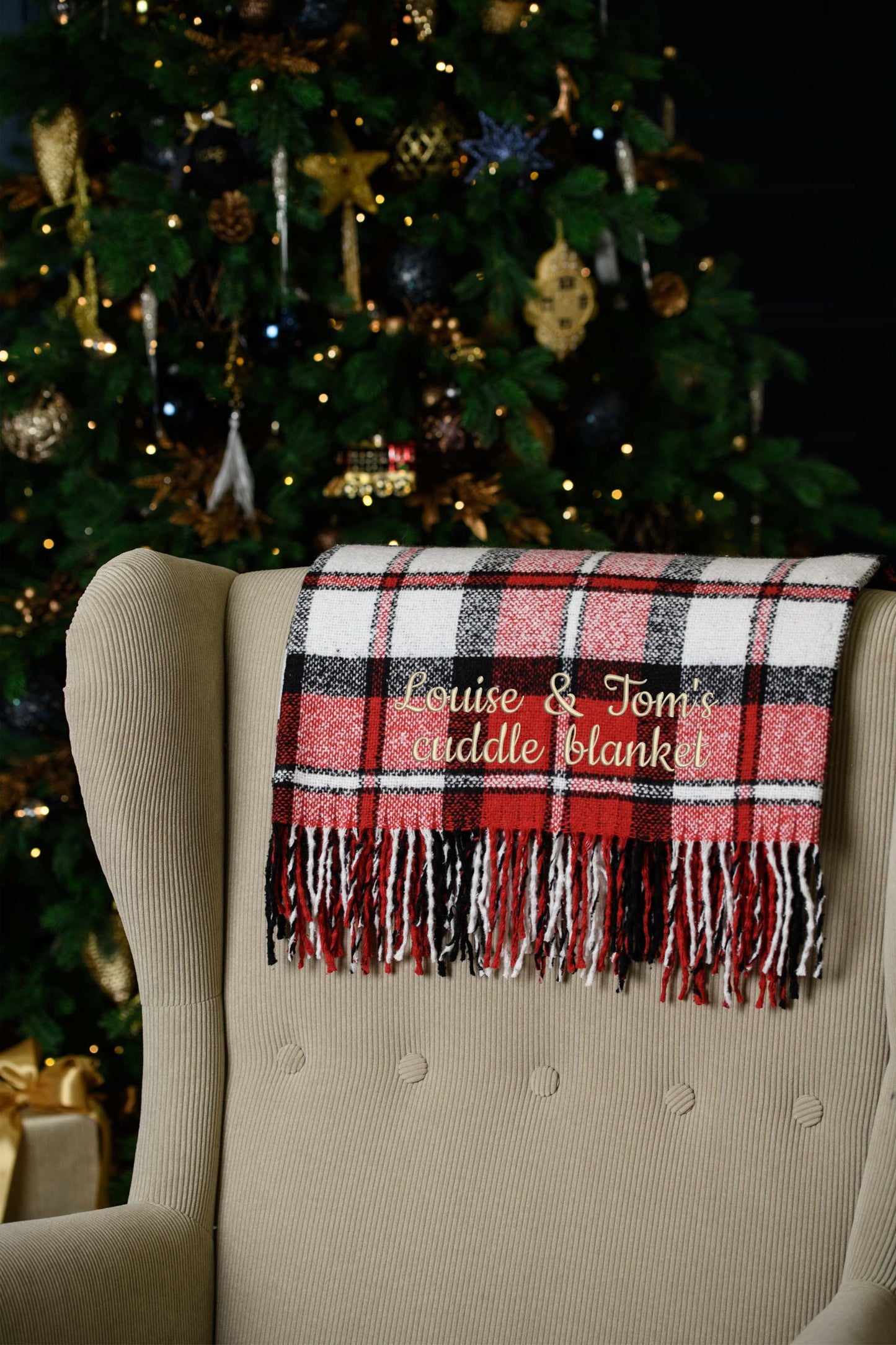Custom Christmas throw with names * Christmas couple blanket * Personalized red Christmas blanket