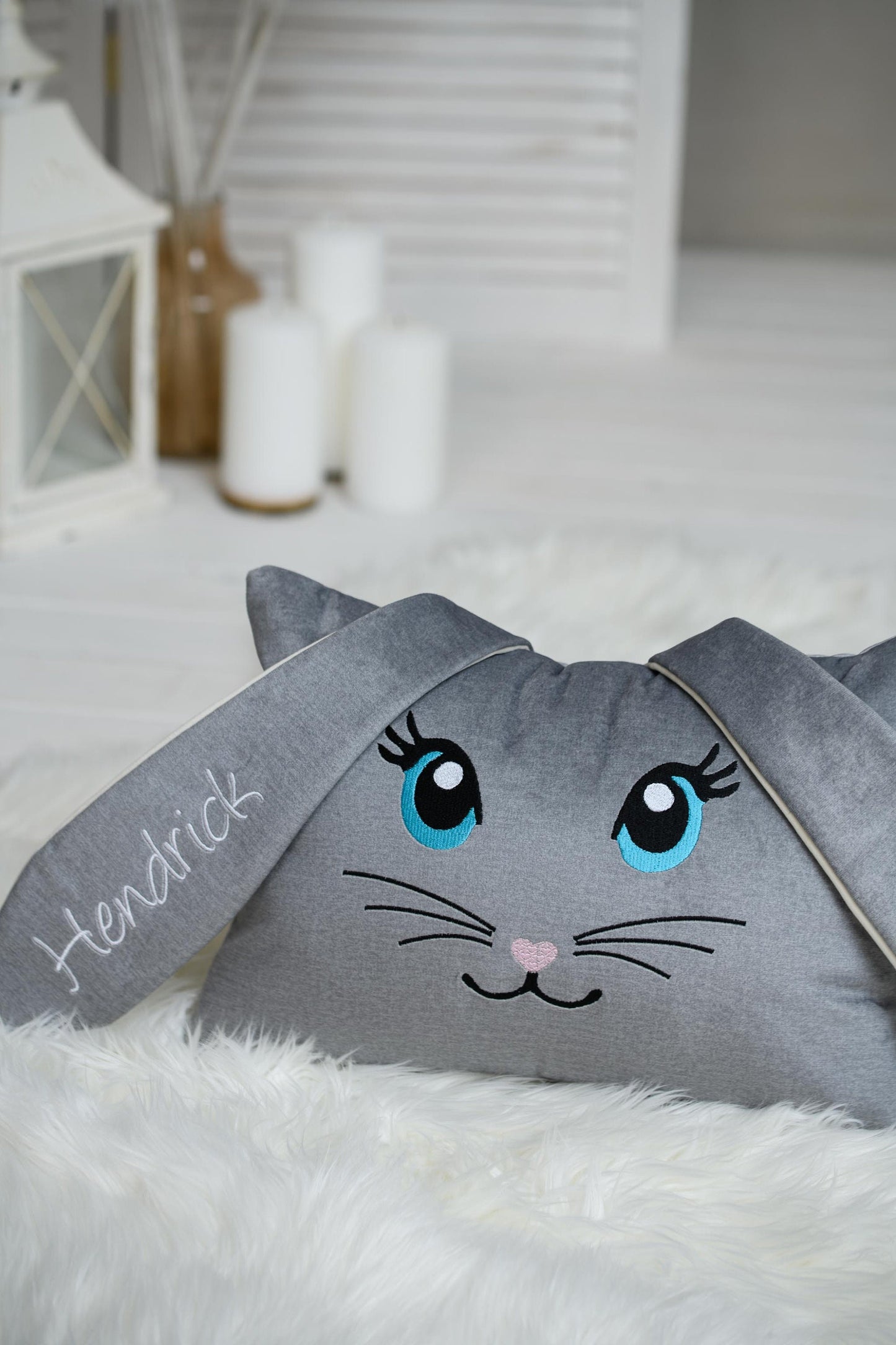 Personalized Easter bunny cushion,  Bunny shaped pillow,  Easter décor