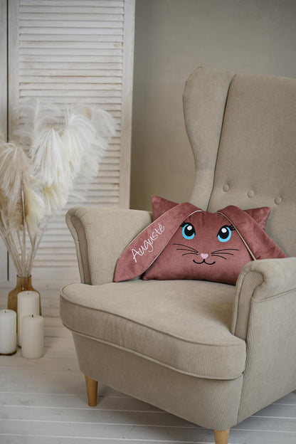Dusty pink nursery décor, Personalized pink bunny cushion, Baby girl room decoration, Custom Easter Bunny, Embroidered Baby shower decor