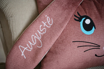 Dusty pink nursery décor, Personalized pink bunny cushion, Baby girl room decoration, Custom Easter Bunny, Embroidered Baby shower decor