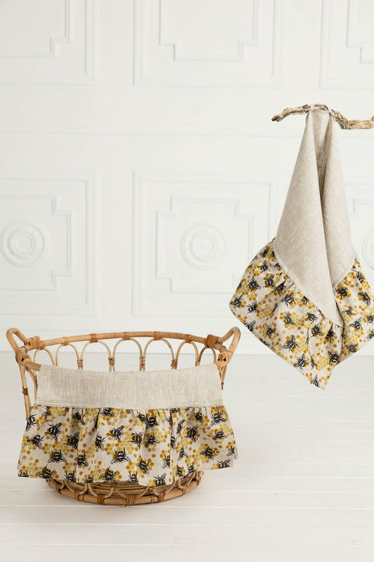 Tea towel with ruffles, Elegant bee dish towel