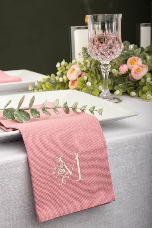 Pink monogrammed napkin, Personalized linen napkins, Customized table serviette, Pink Baby shower table decorations